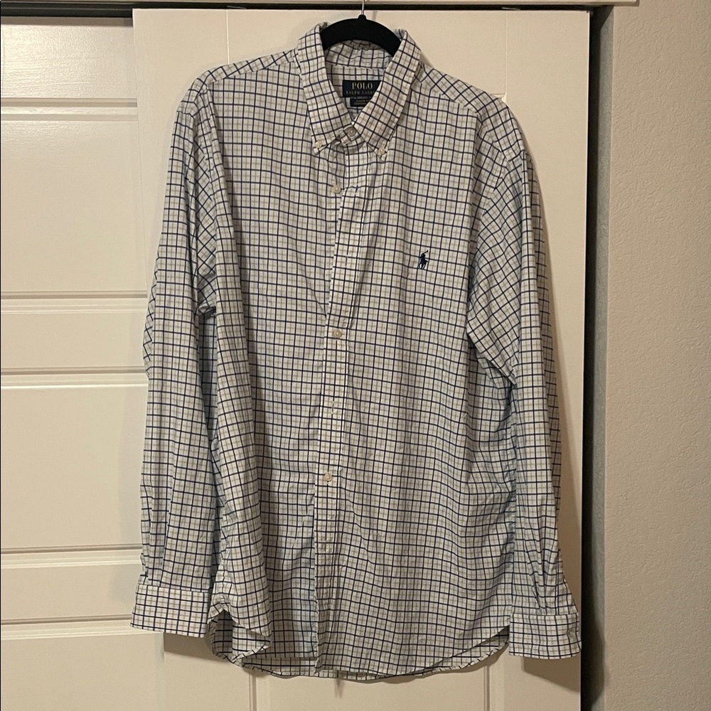Polo Ralph Lauren White and Blue Plaid Performance Polo